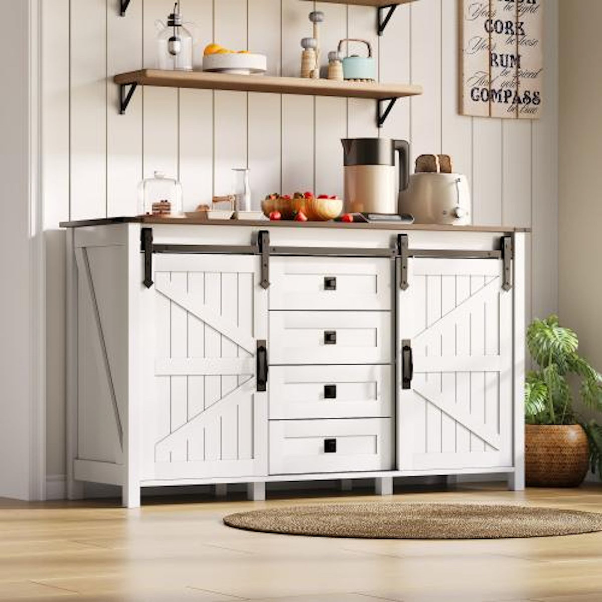 MERAX Buffet 2 porte(s) 4 tiroir(s) - 137 cm blanc mdf