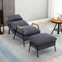 Voir la diapositive 4 : HOMCOM Fauteuil lounge style néo-rétro avec repose-pied - dossier inclinable - structure acier noir accoudoirs bois hévéa revêtement velours cotelé gris