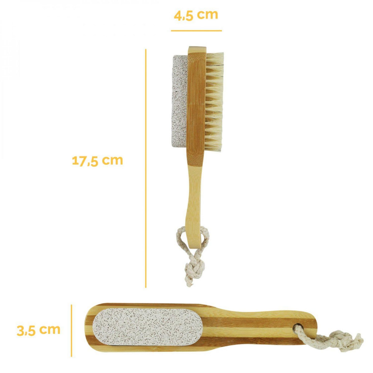 VIVEZEN Lot de 2 brosses à ongles et pierre ponce 17,5 cm double face en bambou et poils de sanglier