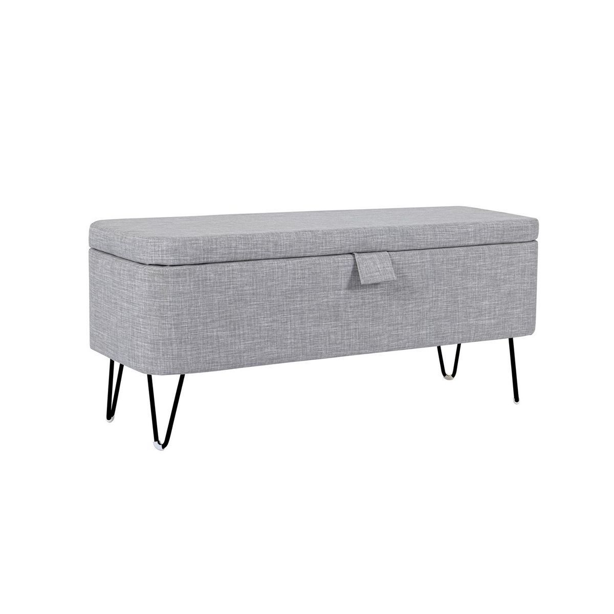 Bout de lit coffre en tissu et pieds épingles noirs SILVES