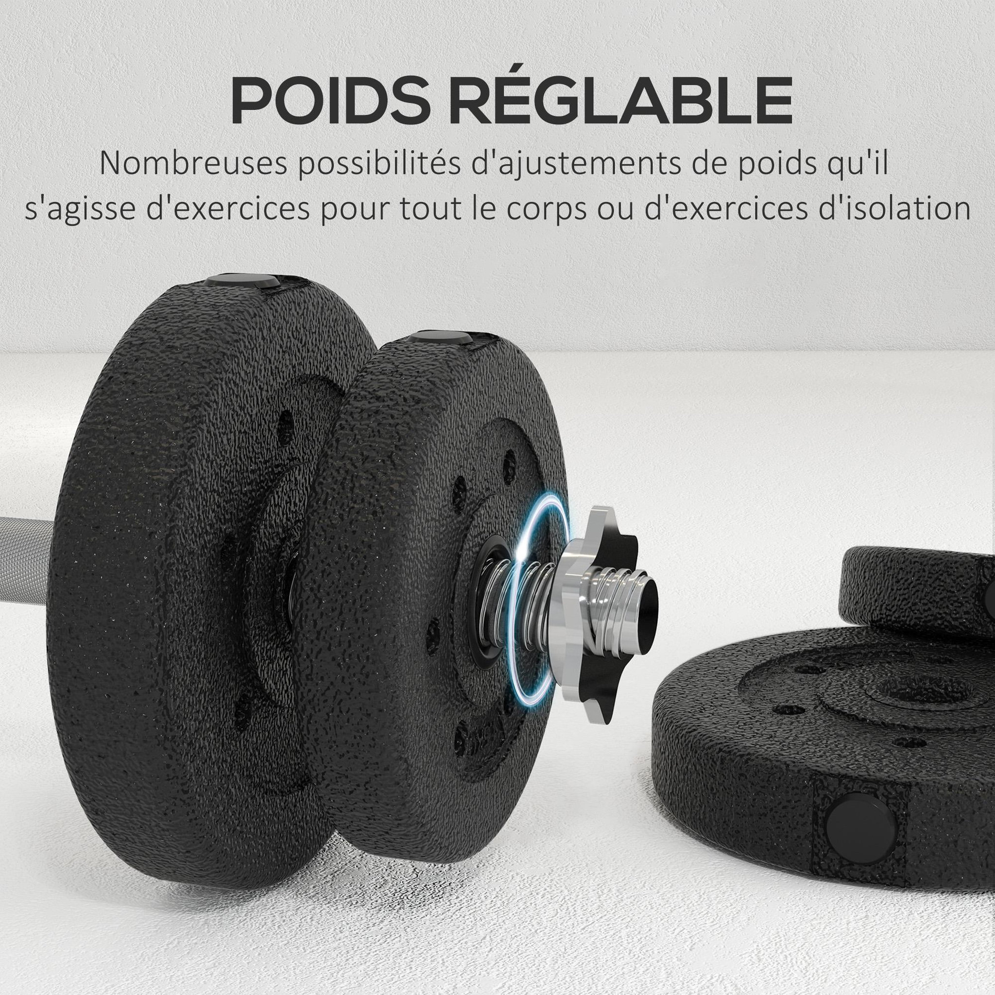 Voir la diapositive 5 : HOMCOM Ensemble d'haltères courtes total 25 kg - barres incluses - entraînement musculaire & haltérophilie - acier pu noir