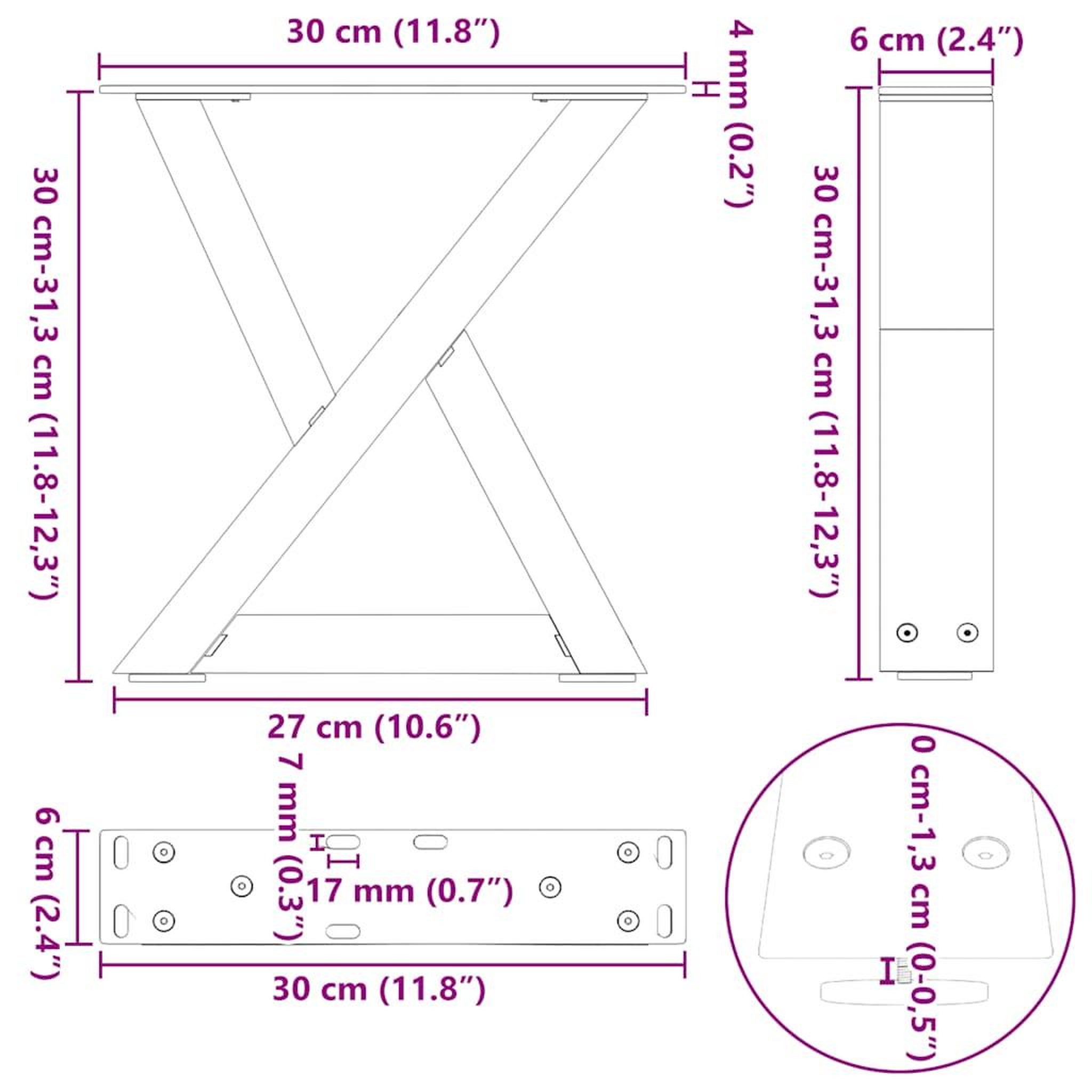 Voir la diapositive 6 : VIDAXL Pieds de table basse 2 pcs anthracite 30x(30-31,3) cm acier