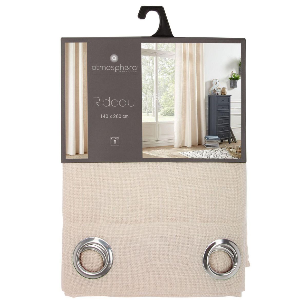 ATMOSPHERA Rideau en polyester modèle léon - 140 x 260 cm - Lin