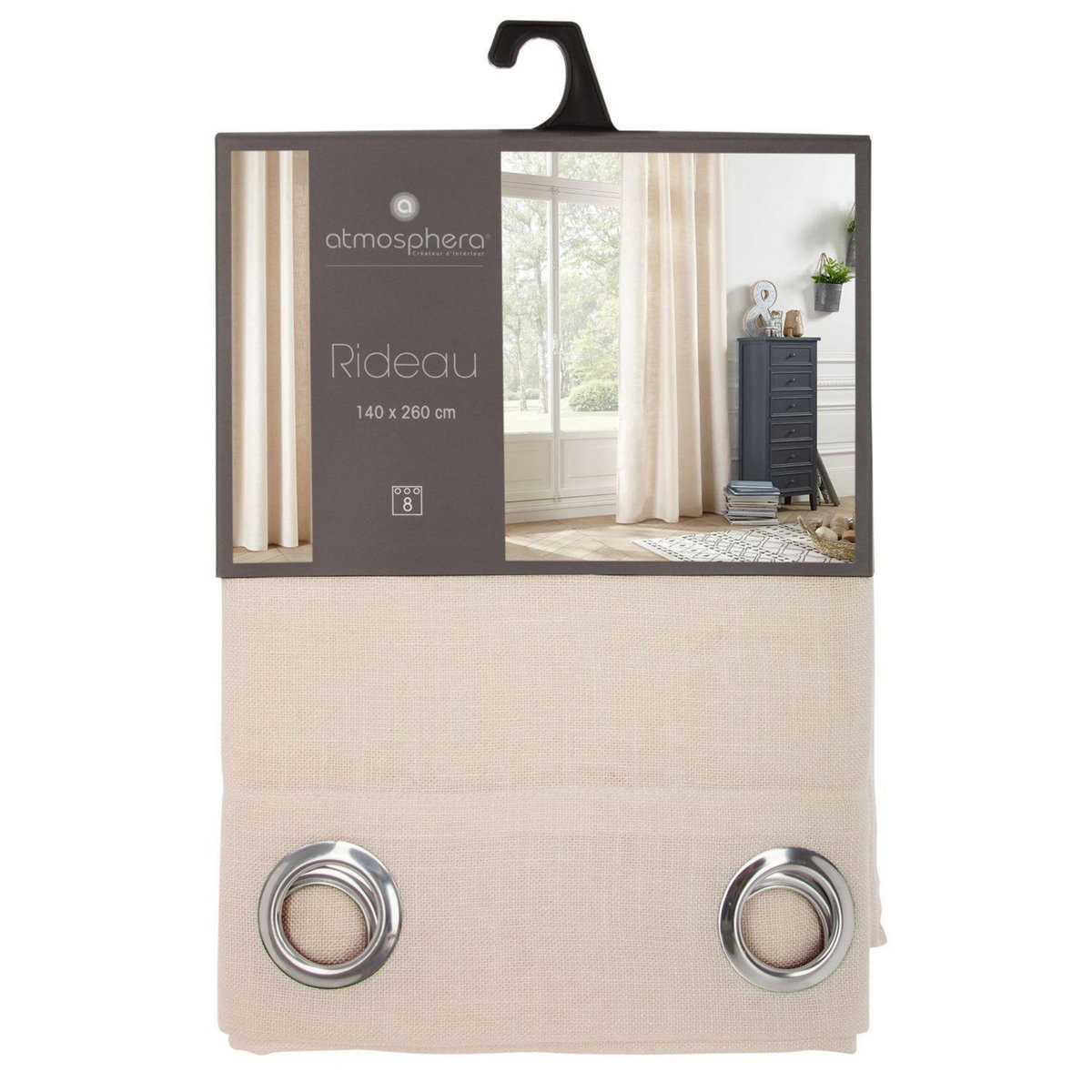 ATMOSPHERA Rideau en polyester modèle léon - 140 x 260 cm - Lin