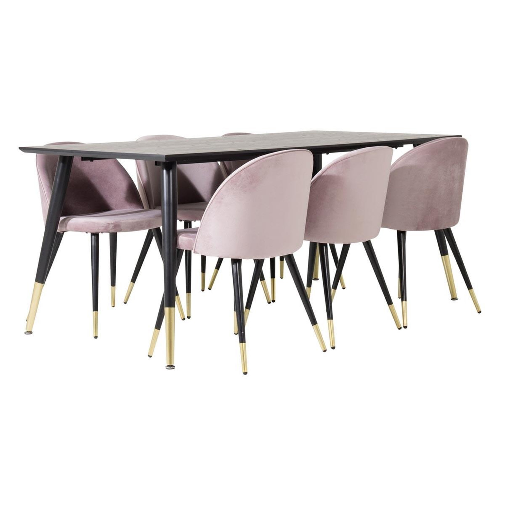 Paris Prix Ensemble table à manger & 6 chaises  dipp & velvet  180cm noir & rose