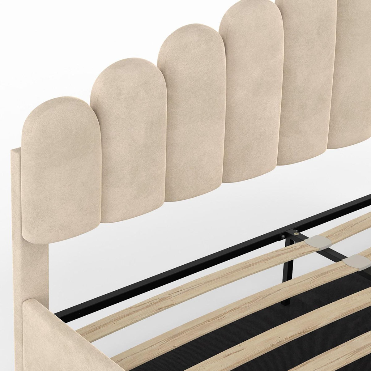 ID MARKET Lit coffre double NOELIE avec tête de lit et sommier 160 x 200 cm velours beige