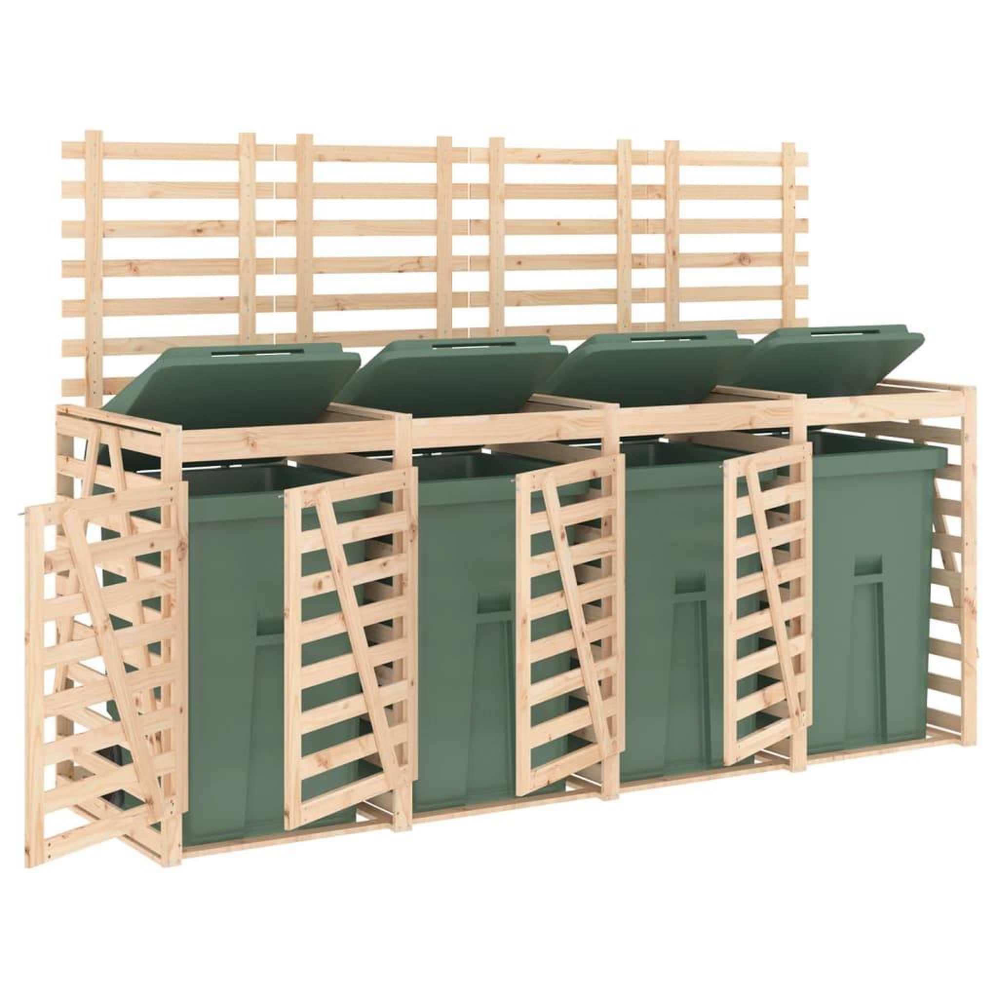 Voir la diapositive 4 : VIDAXL Abri de poubelles quadruple sur roulettes bois massif pin
