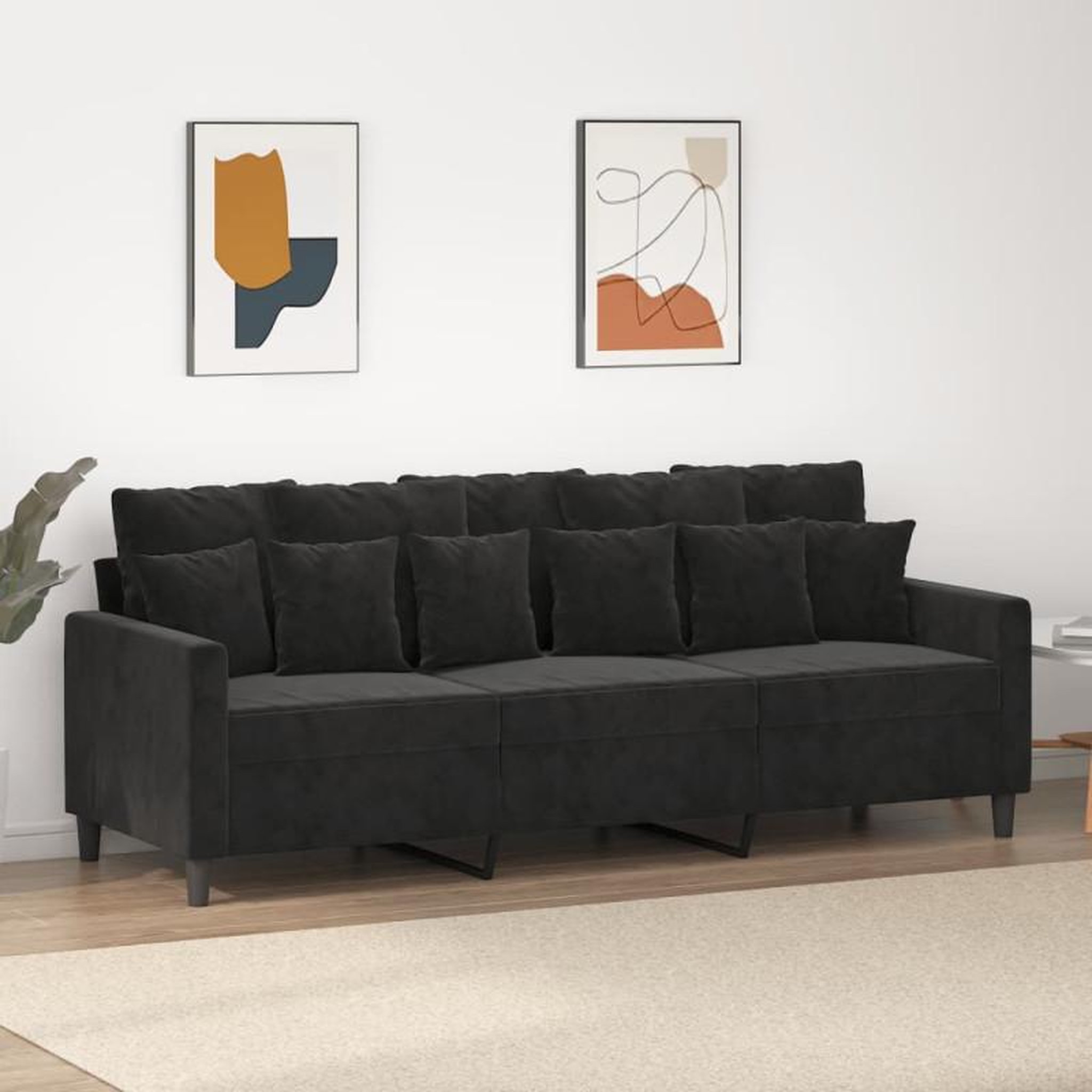 VIDAXL Canapé à 3 places Noir 180 cm Velours