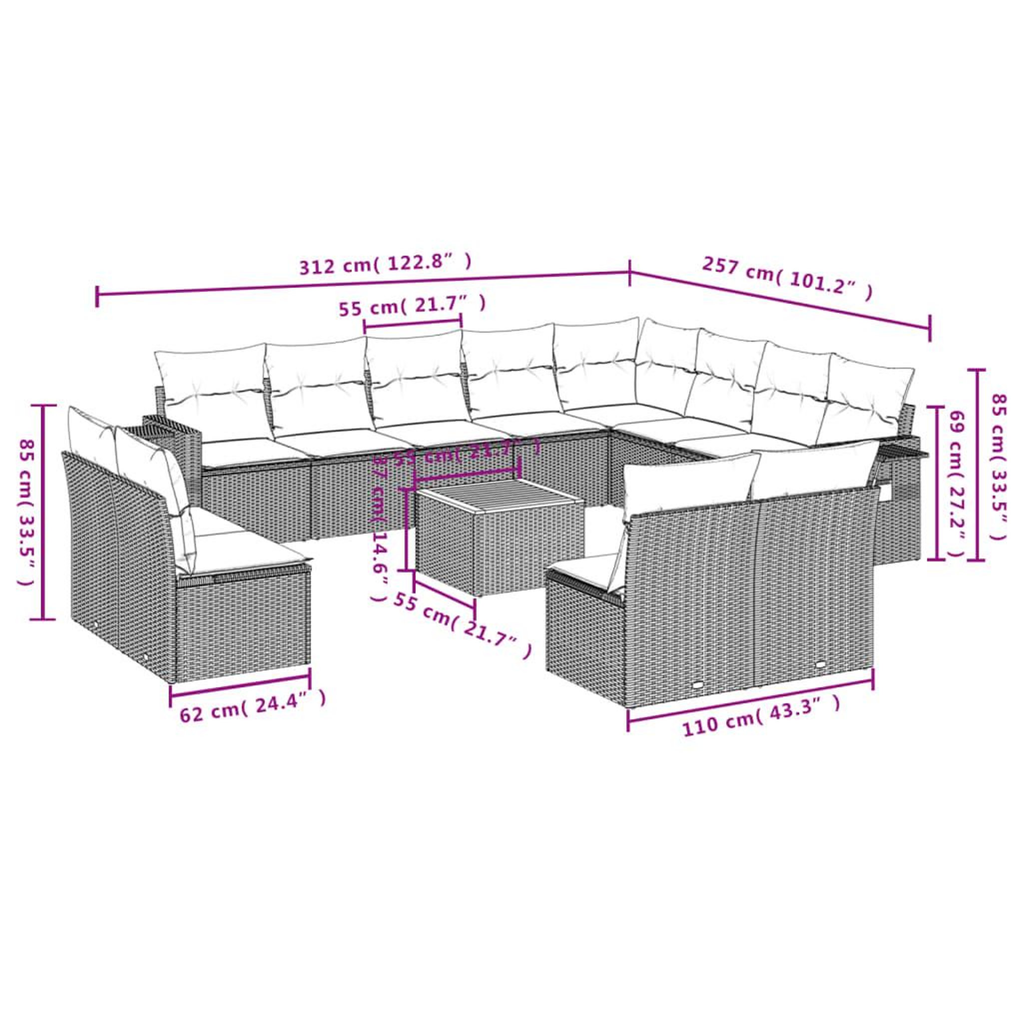 Voir la diapositive 4 : VIDAXL Salon de jardin avec coussins 13 pcs gris resine tressee