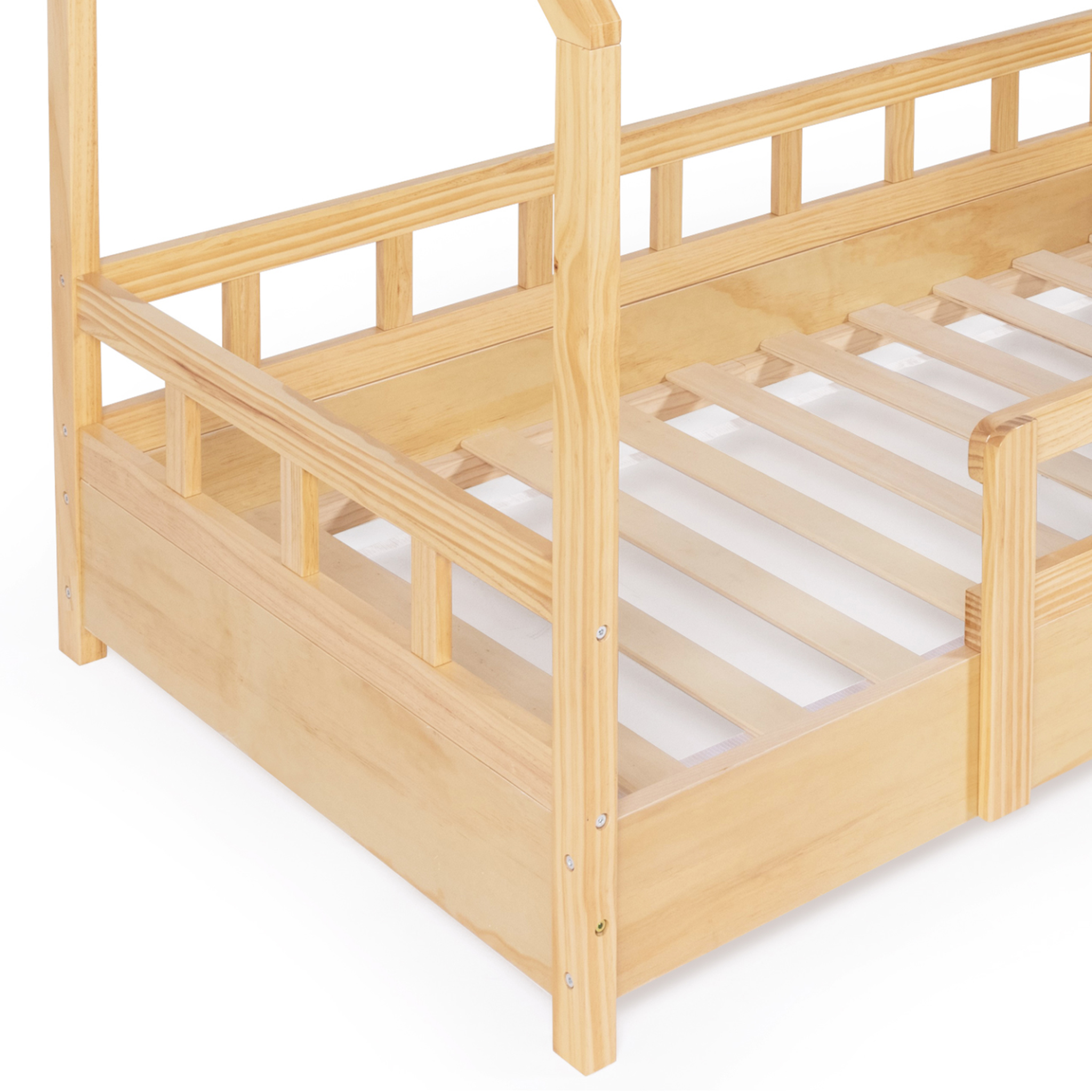 Voir la diapositive 5 : ID MARKET Lit cabane enfant 80 x 160 cm neree bois avec sommier et barrières