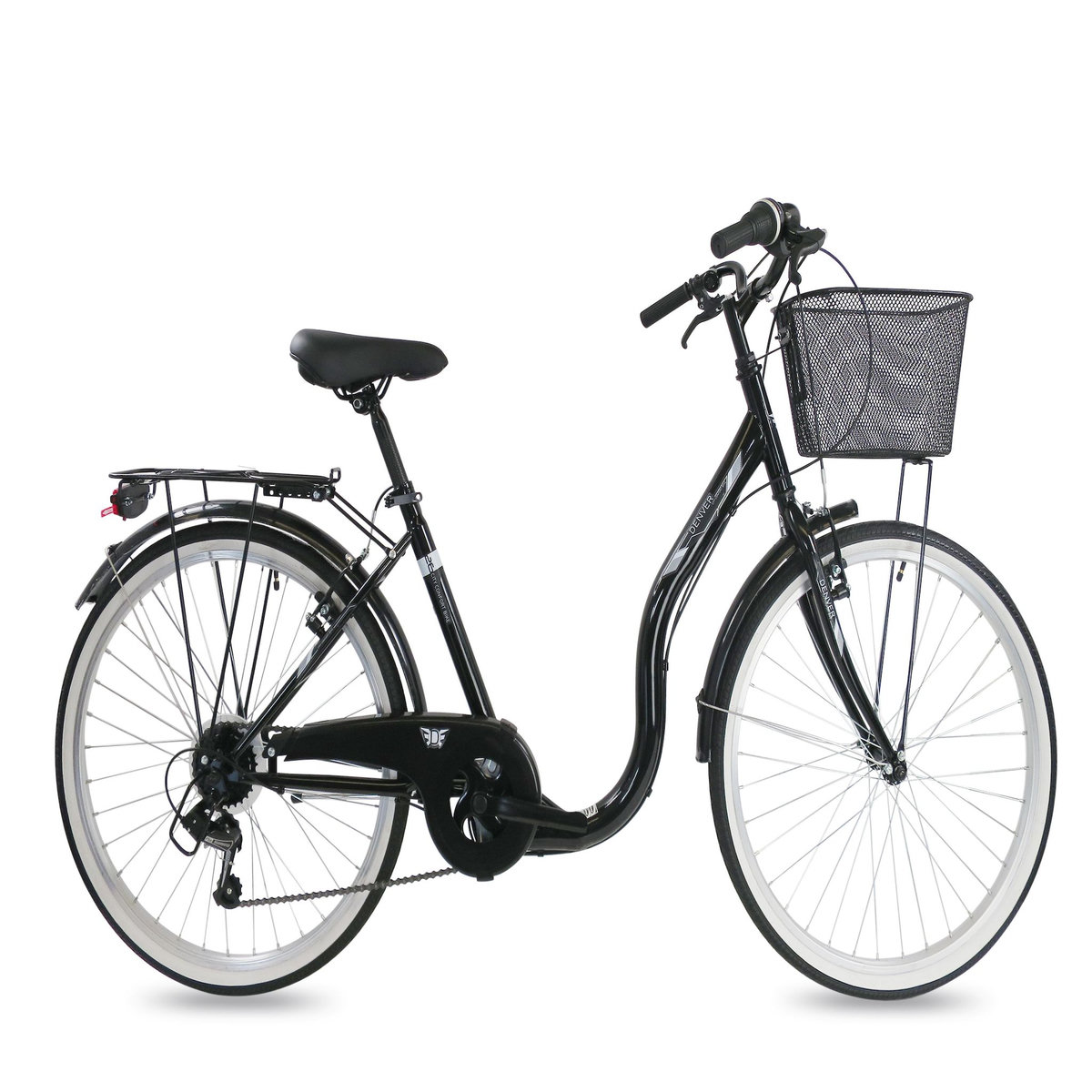 Vélo Ville 26'' City - 6 Vitesses - poignée tourante et dérailleur Shimano T21 avec cadre eNjambement bas et équipement City complet