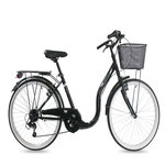 Vélo Ville 26'' City - 6 Vitesses - poignée tourante et dérailleur Shimano T21 avec cadre eNjambement bas et équipement City complet