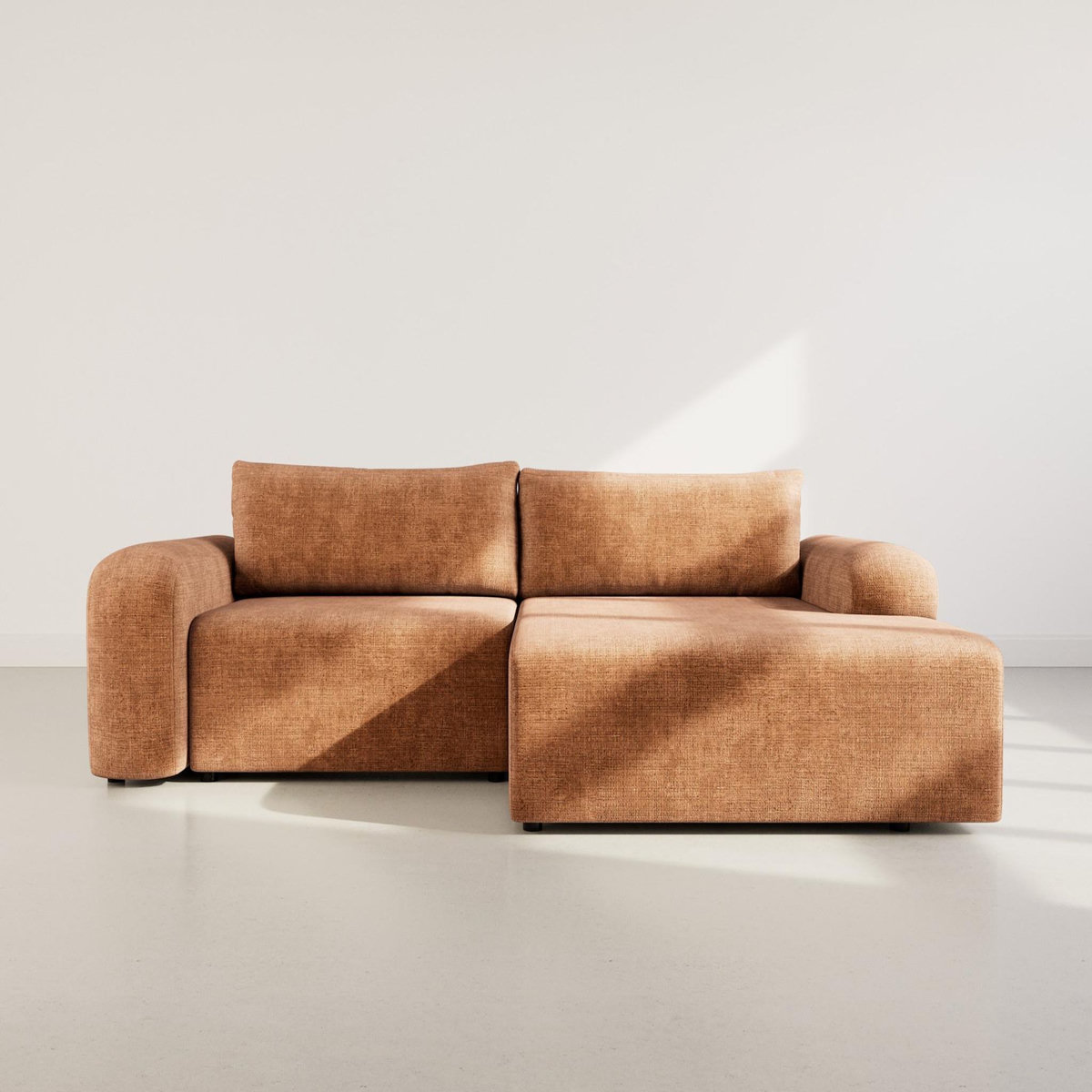 BEST MOBILIER Rebecca - canapé d'angle droit 4 places convertible avec coffre en velours texturé