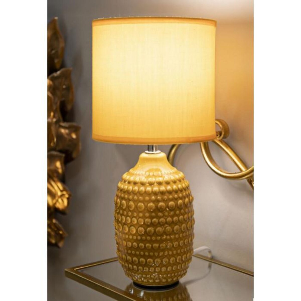 Paris Prix Lampe à Poser en Céramique  Points  30cm Moutarde