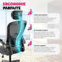 Voir la diapositive 4 : tectake Fauteuil de bureau forme ergonomique avec soutien lombaire et appuie-tête réglables noir