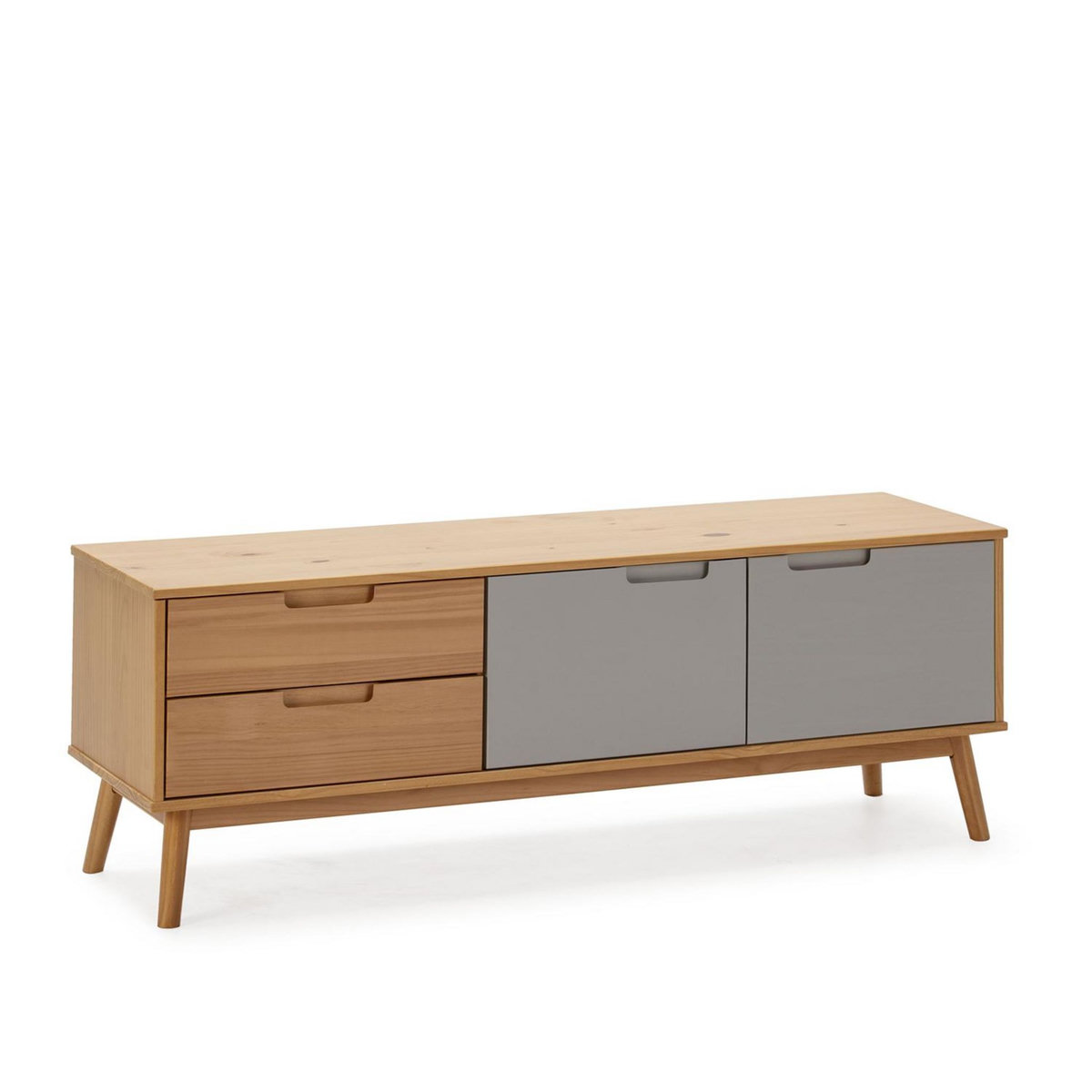 VS VENTA-STOCK Meuble TV Bruce 2 Tiroirs et 2 Portes, Bois Massif, 140 cm (Largeur) 51 cm (Hauteur)