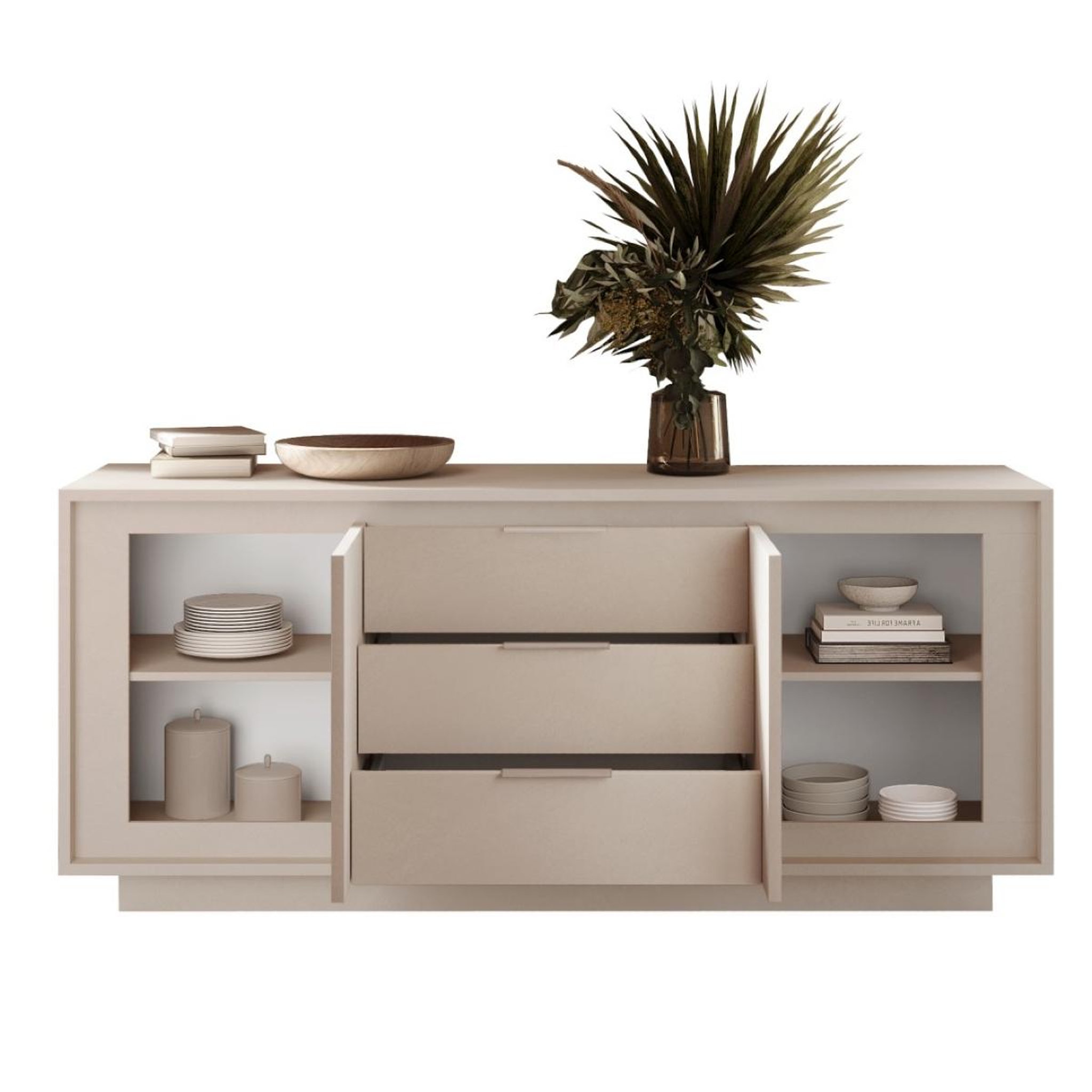 Voir la diapositive 3 : JLC KREATION Buffet bas design beige 2 portes-3 tiroirs 180cm yori