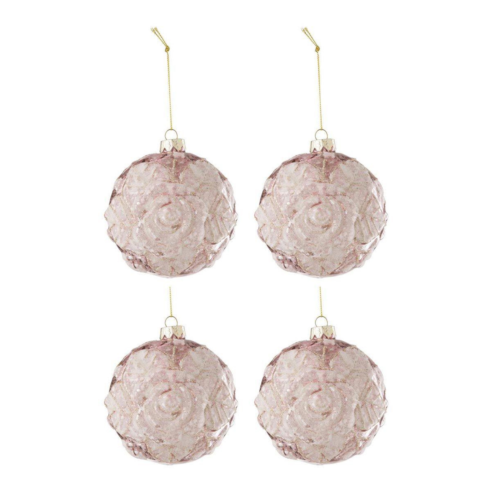 J-LINE Lot de 4 boules de noël  rosie  10cm rose