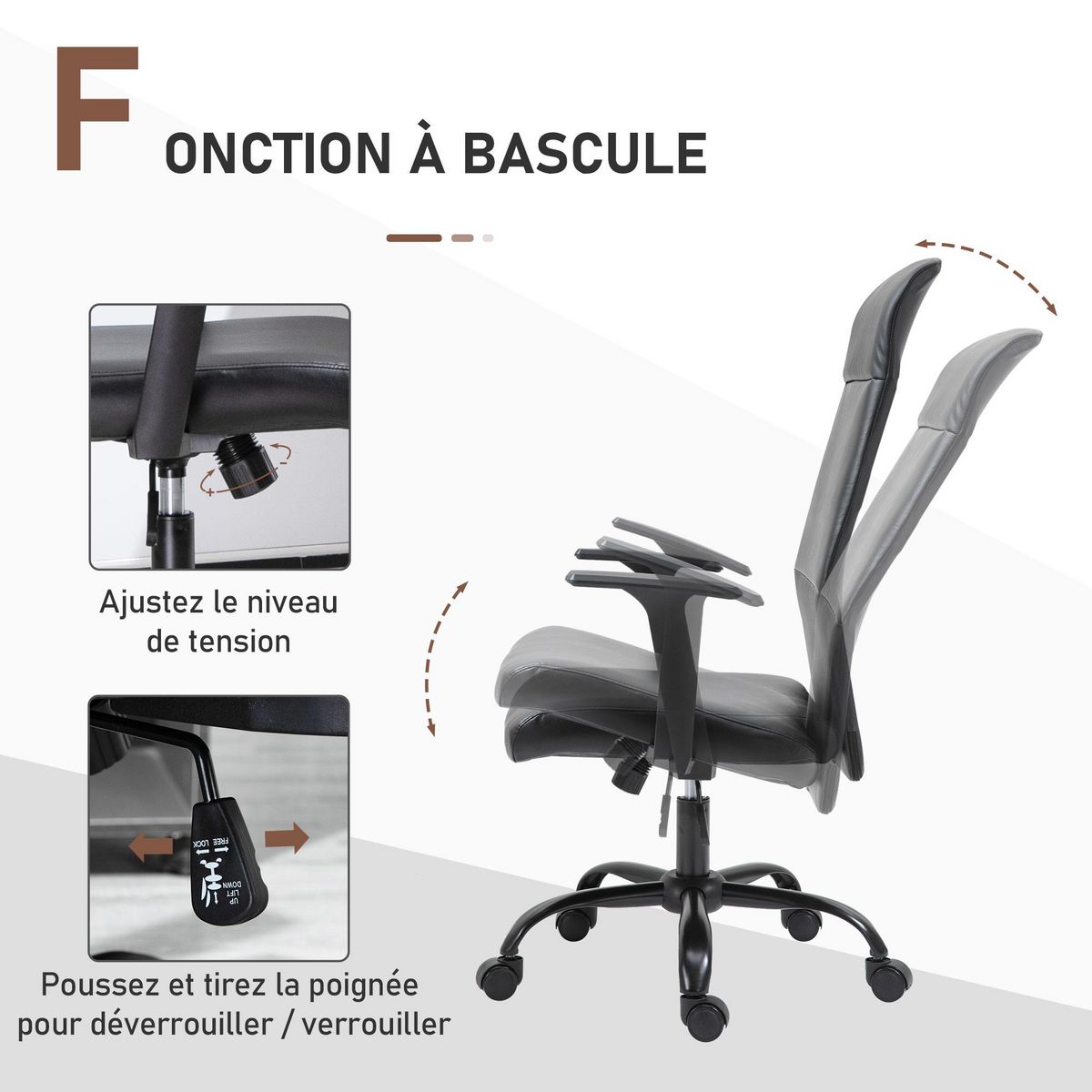 VINSETTO Vinsetto Fauteuil de bureau manager ergonomique pivotant 360° hauteur assise réglable revêtement synthétique PU noir