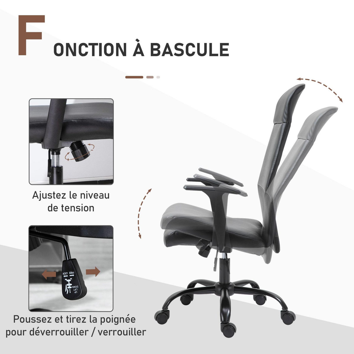 VINSETTO Vinsetto Fauteuil de bureau manager ergonomique pivotant 360° hauteur assise réglable revêtement synthétique PU noir