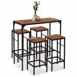 ID MARKET Table haute de bar DAYTON 100 cm et 4 tabourets bois foncé effet vieilli et noir design industriel