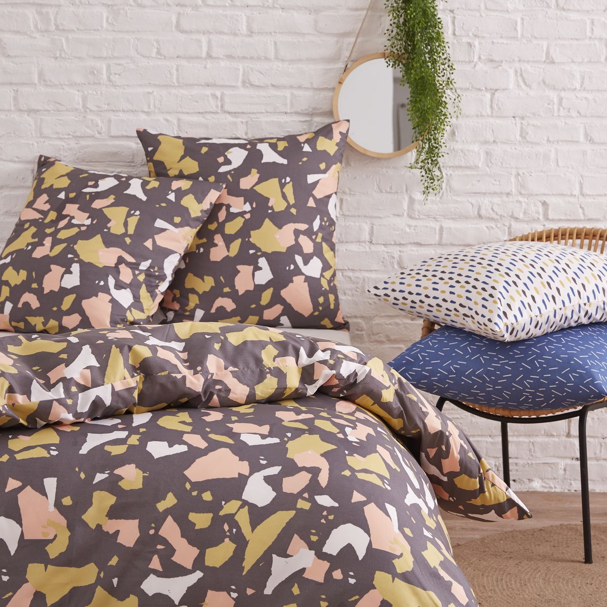 Parure housse de couette imprimée militaire en microfibre Granito JOYE