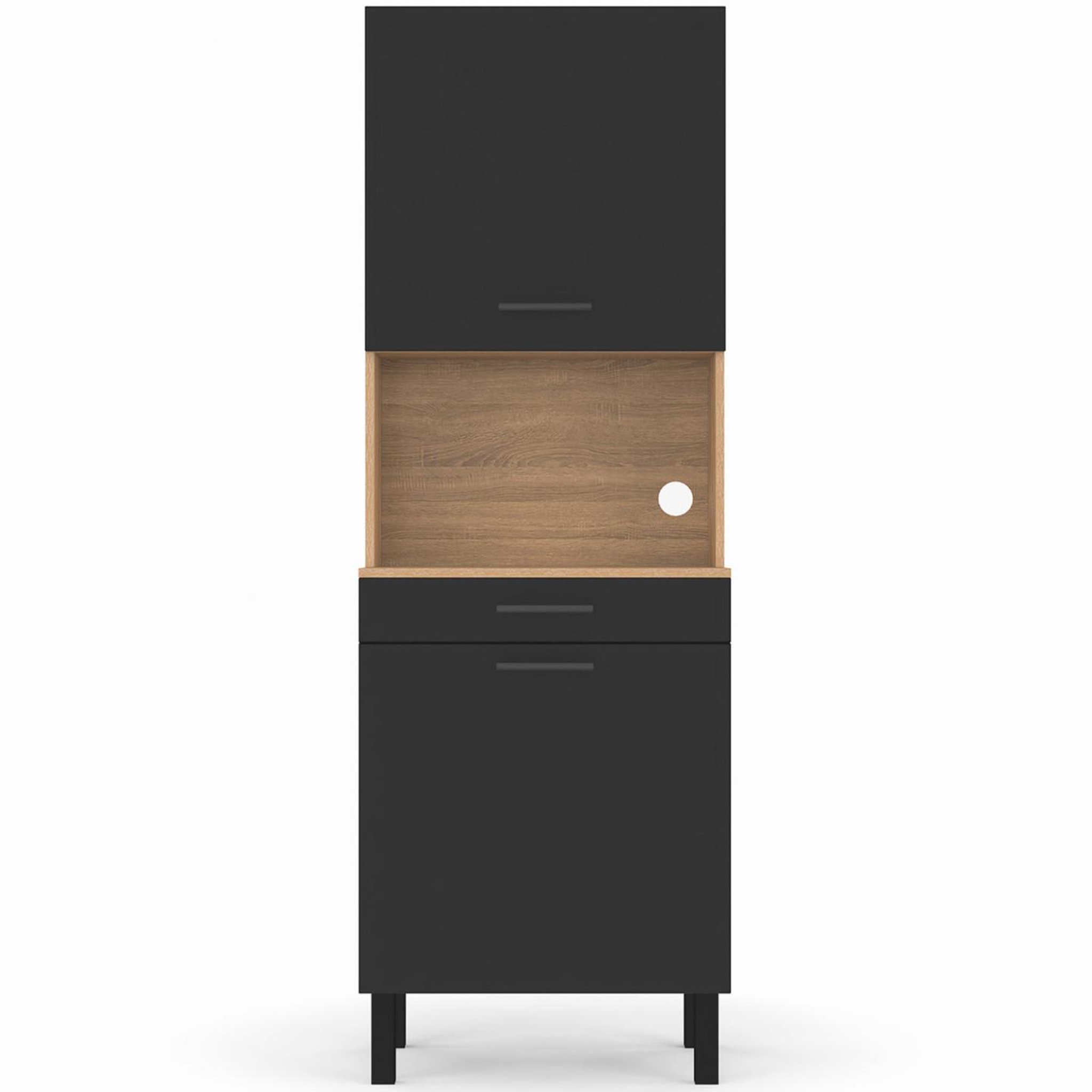 Voir la diapositive 3 : ID MARKET Buffet de cuisine 60 cm cina 2 portes + tiroir façon hêtre et noir