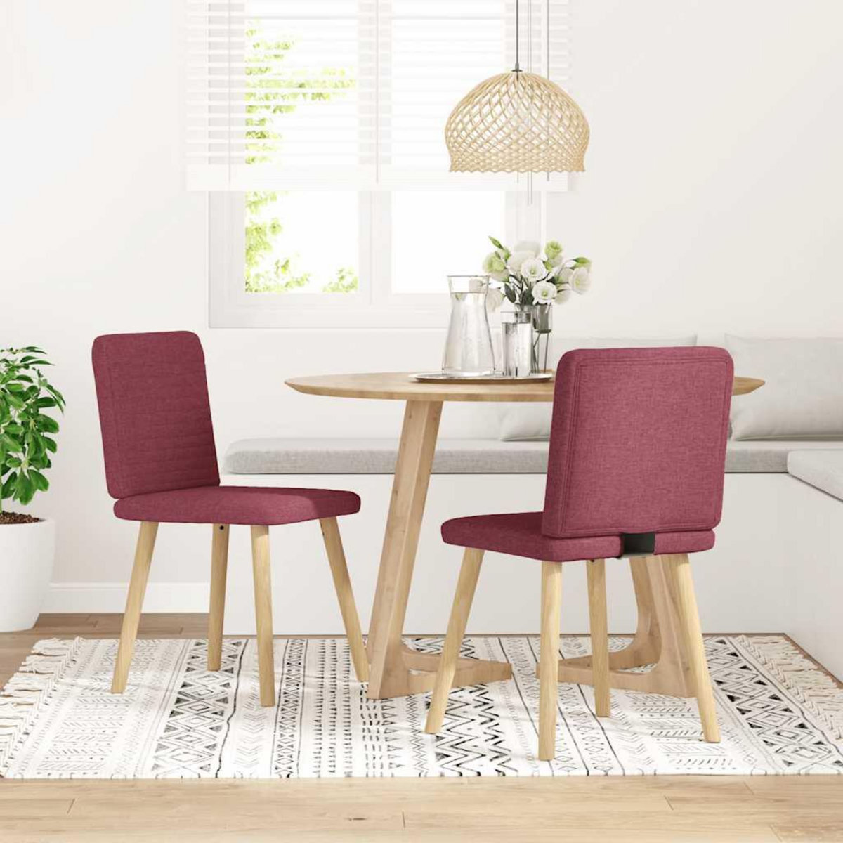 VIDAXL Chaises a manger lot de 2 rouge bordeaux tissu