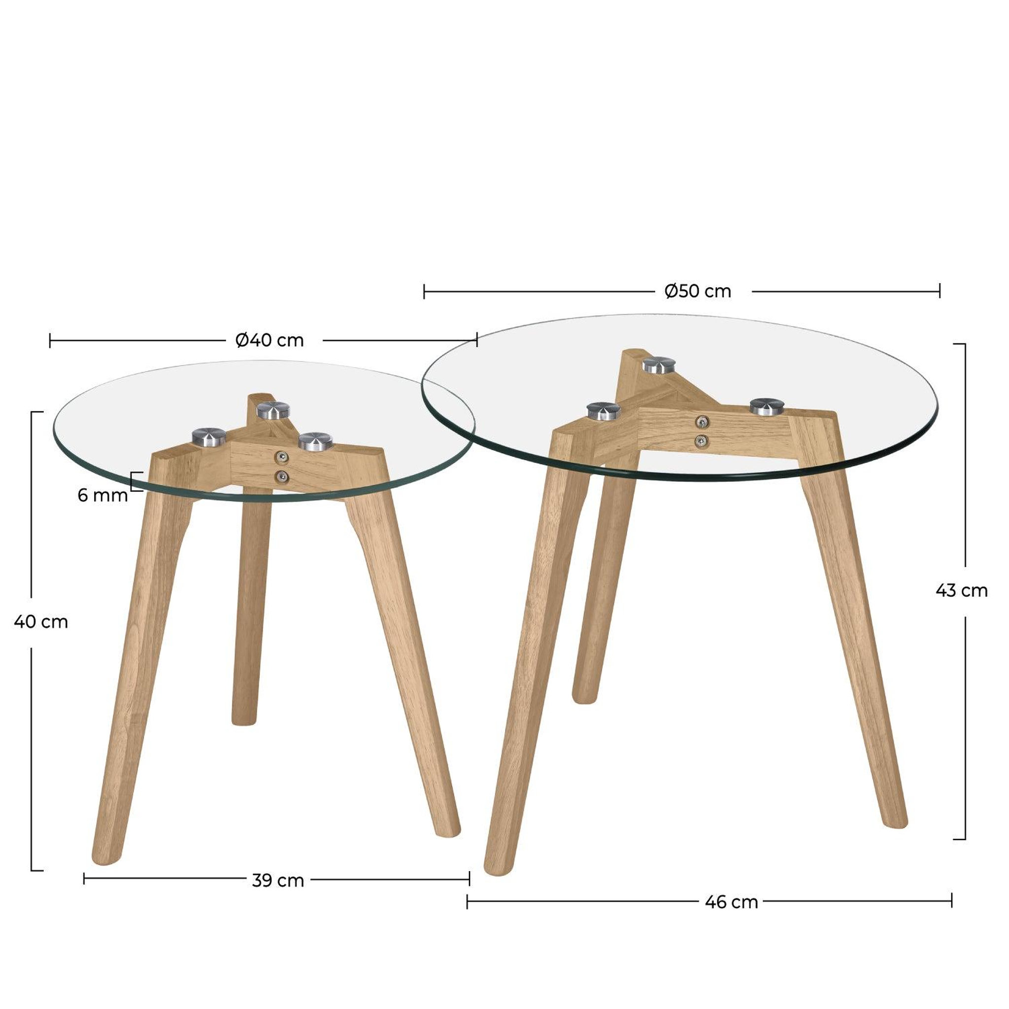 Voir la diapositive 4 : MAISON PAVANE Tables basses rondes en verre et bois d'hévéa (lot de 2)-vénus