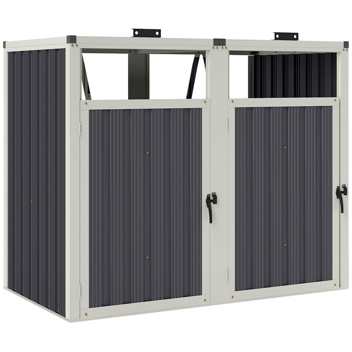 OUTSUNNY Abri poubelles double - cache poubelles 2 x 240L - portes, couvercles - tôle acier ondulé blanc gris