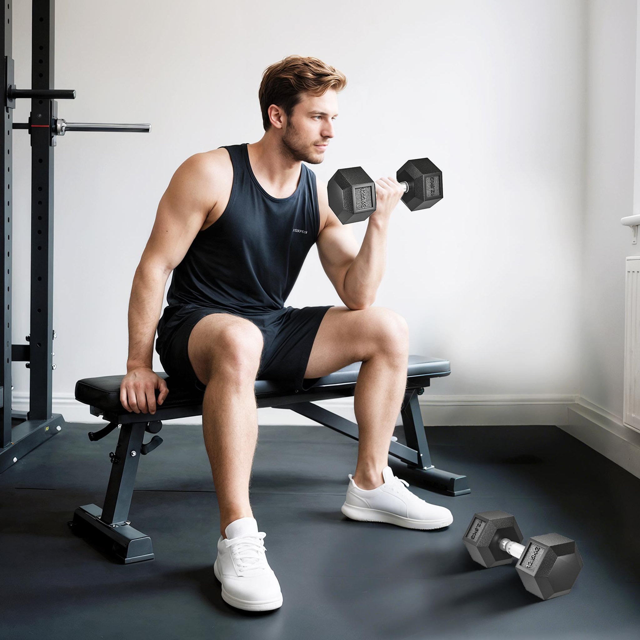 Voir la diapositive 6 : HOMCOM Lot de 2 haltères hexagonales 12,5 kg - hexagon dumbbell musculation fitness - fonte caoutchouté
