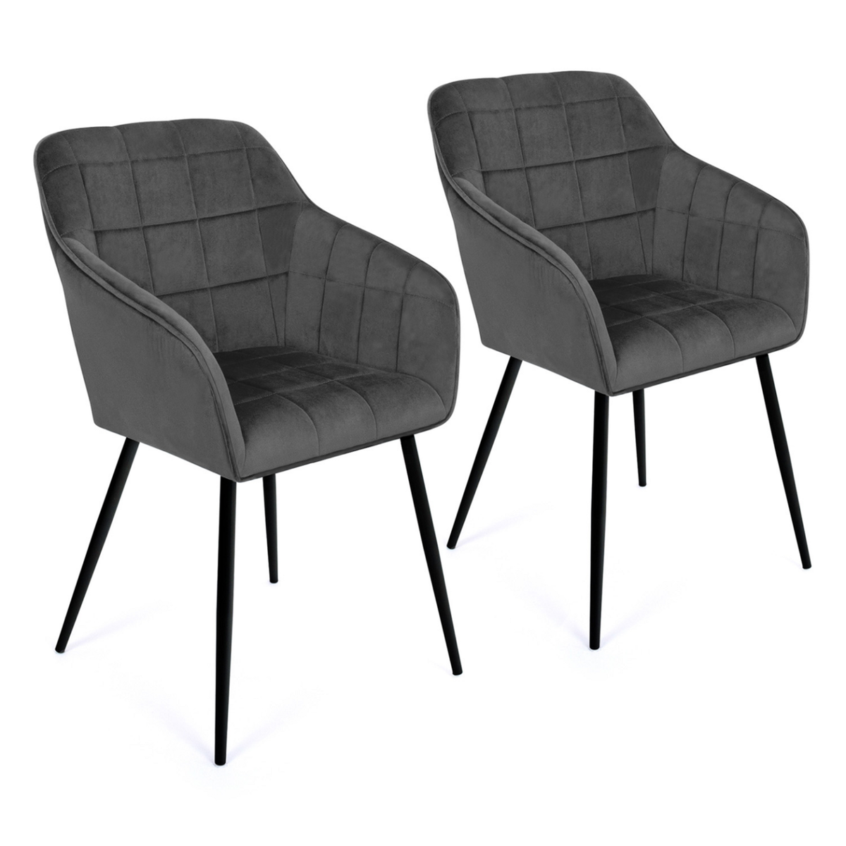 ID MARKET Lot de 2 chaises de salle à manger, fauteuils de table MADY en velours gris foncé