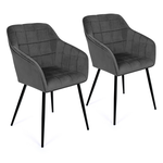 ID MARKET Lot de 2 chaises de salle à manger, fauteuils de table MADY en velours gris foncé