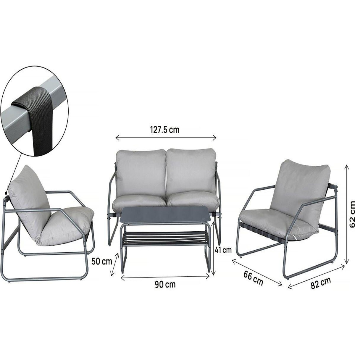 Habitat et Jardin Salon de jardin en métal avec coussins  Sora  - 4 places - Gris