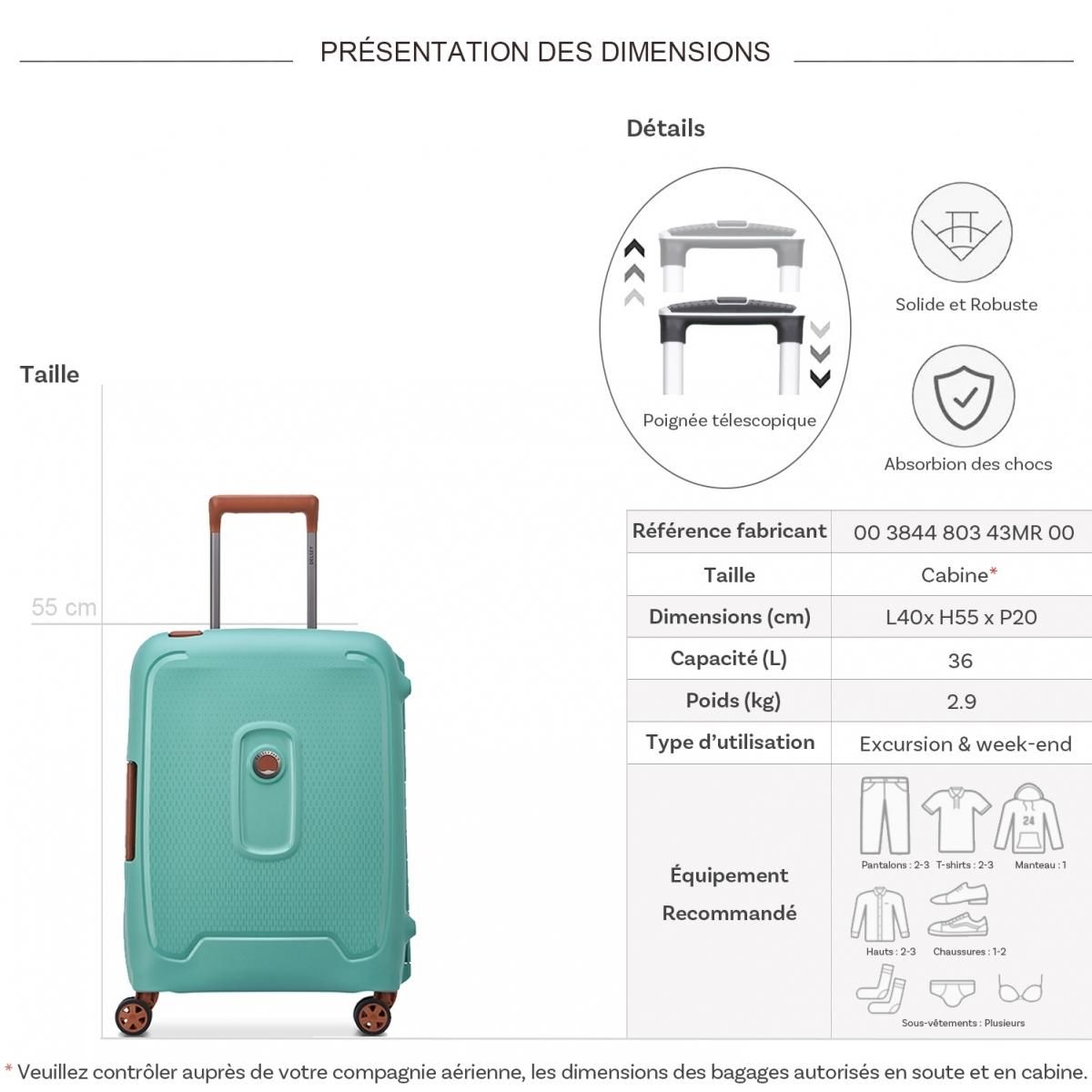 Delsey Valise Cabine Rigide Moncey 803 TSA Polypropylène