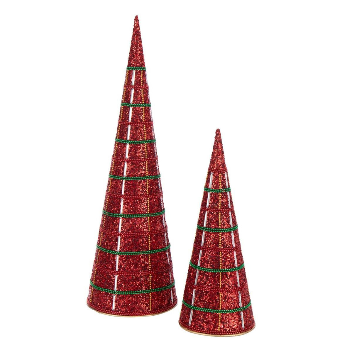 Paris Prix Lot de 2 Cônes de Noël  Perles  40cm Rouge