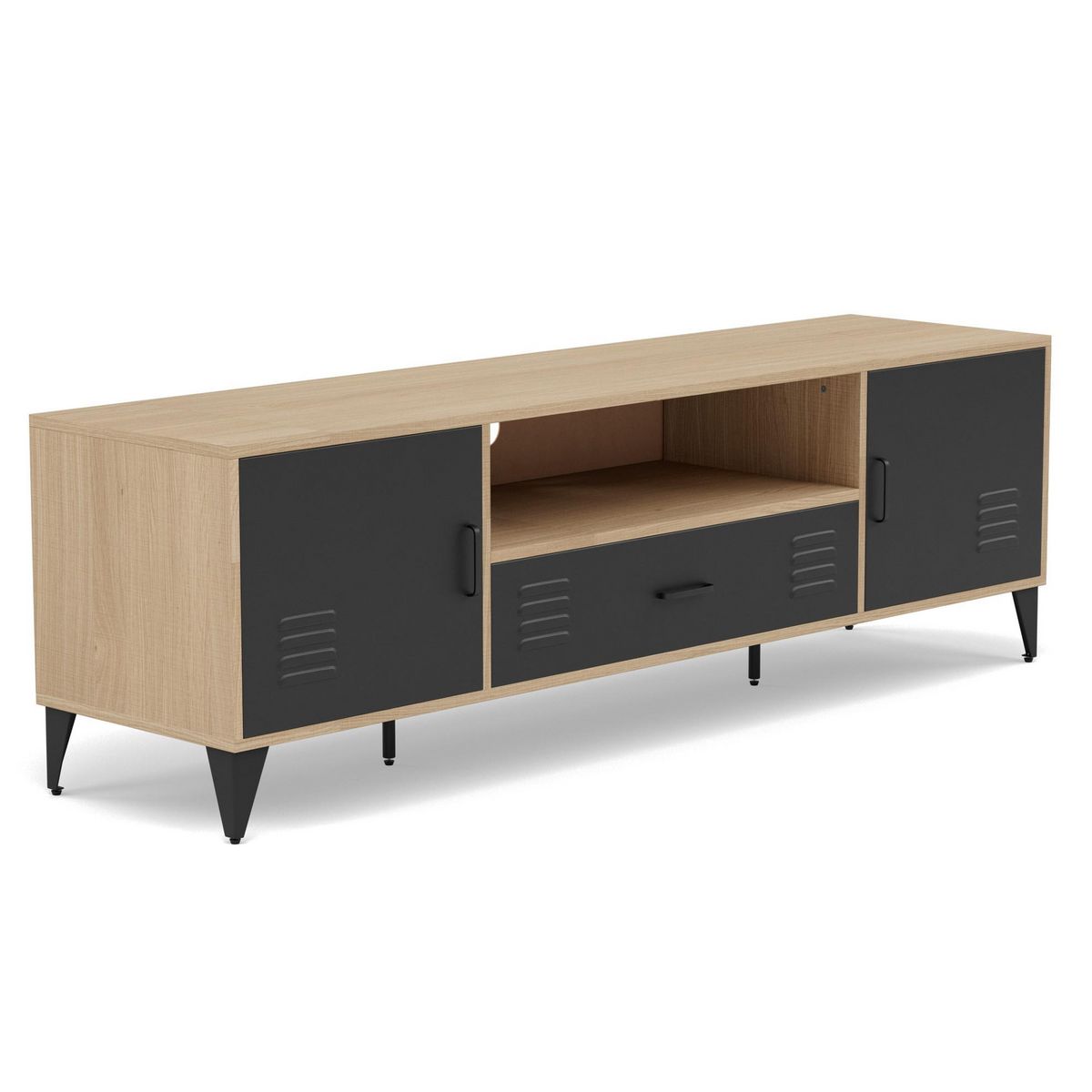 BEST MOBILIER Tribeca - meuble tv - effet bois et métal noir - 2 portes et 1 tiroir - 160 cm