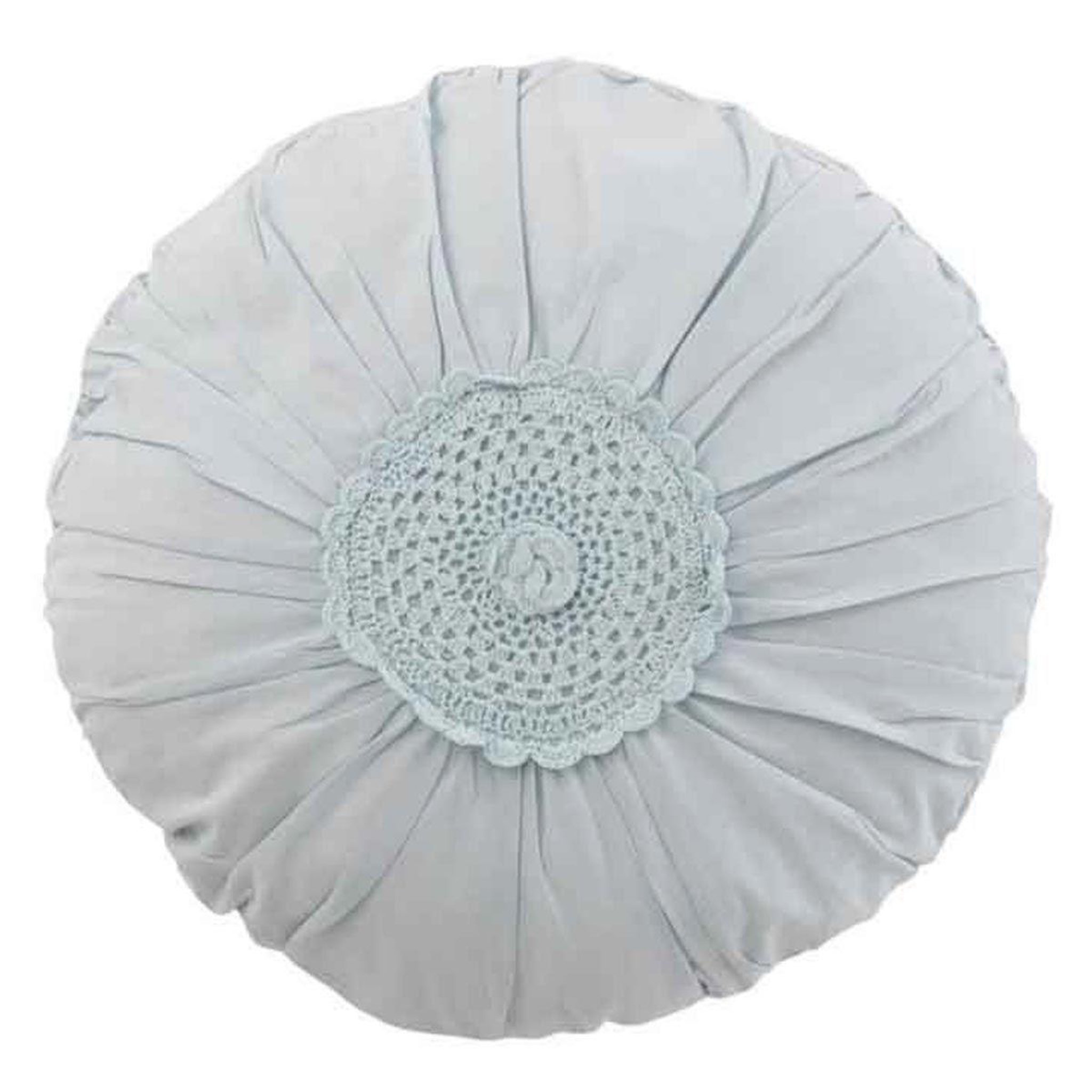 Voir la diapositive 1 : J-LINE Coussin Rond Déco  Dentelle  40cm Bleu
