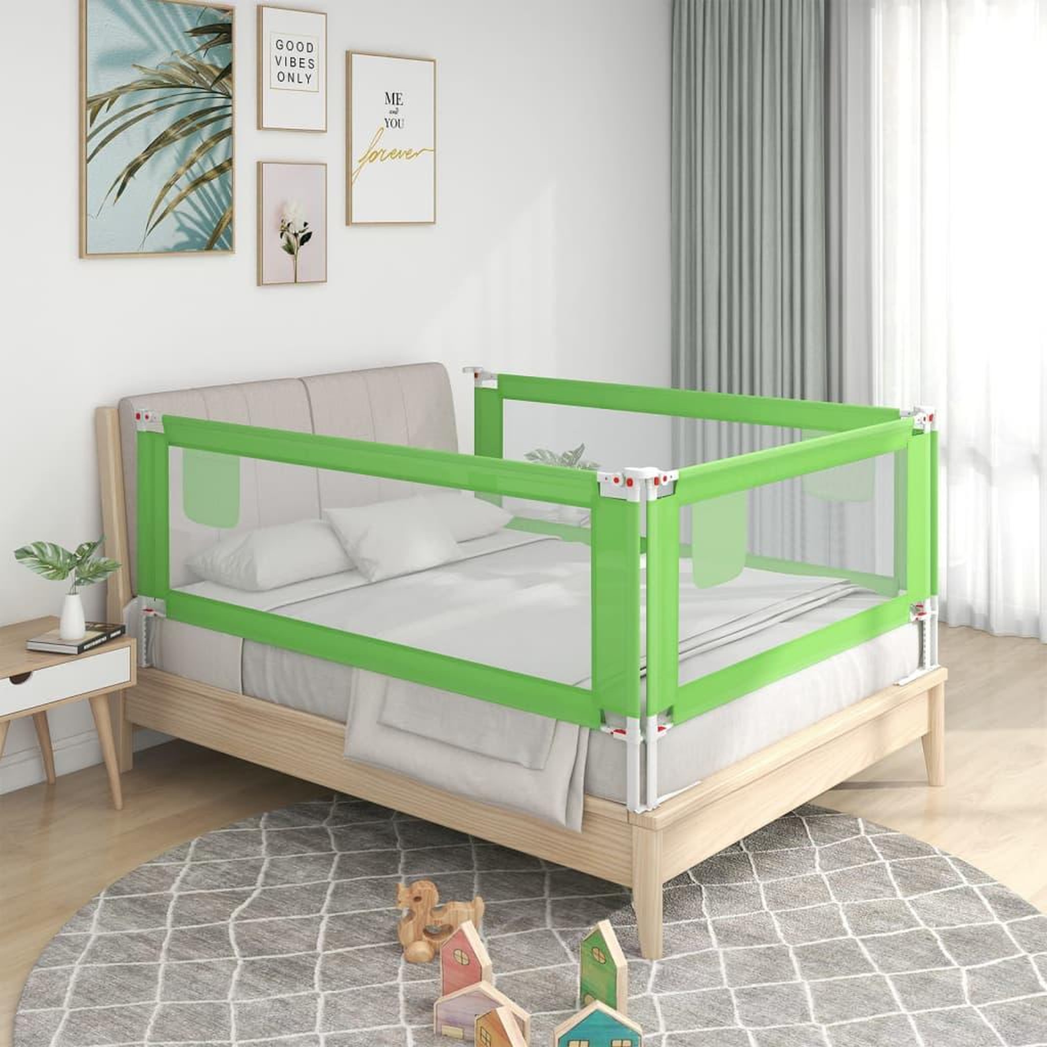 Voir la diapositive 1 : VIDAXL Barriere de securite de lit d'enfant Vert 180x25 cm Tissu