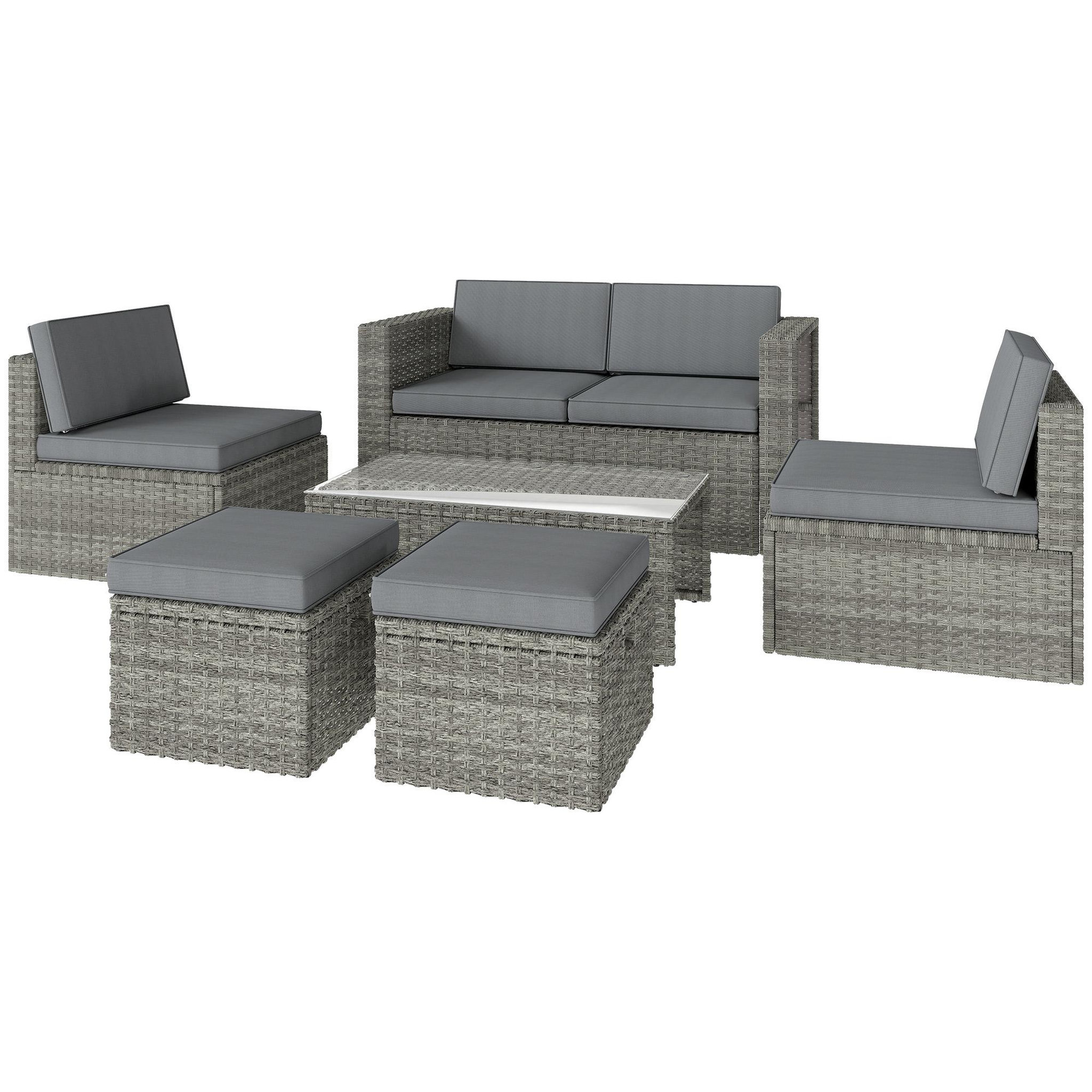 Voir la diapositive 5 : OUTSUNNY Salon de jardin 6 personnes 6 pièces encastrable résine coussins déhoussables gris