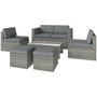 Voir la diapositive 5 : OUTSUNNY Salon de Jardin 6 personnes 6 pièces encastrable résine coussins déhoussables gris