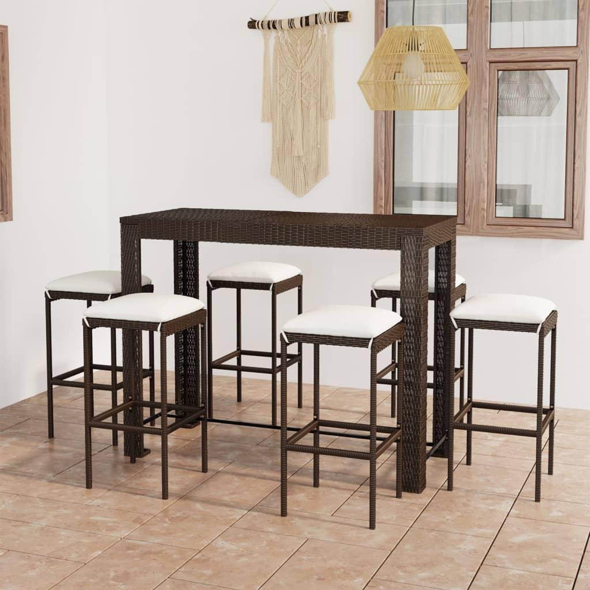 Voir la diapositive 1 : VIDAXL Ensemble de bar de jardin 7 pcs coussins Resine tressee Marron