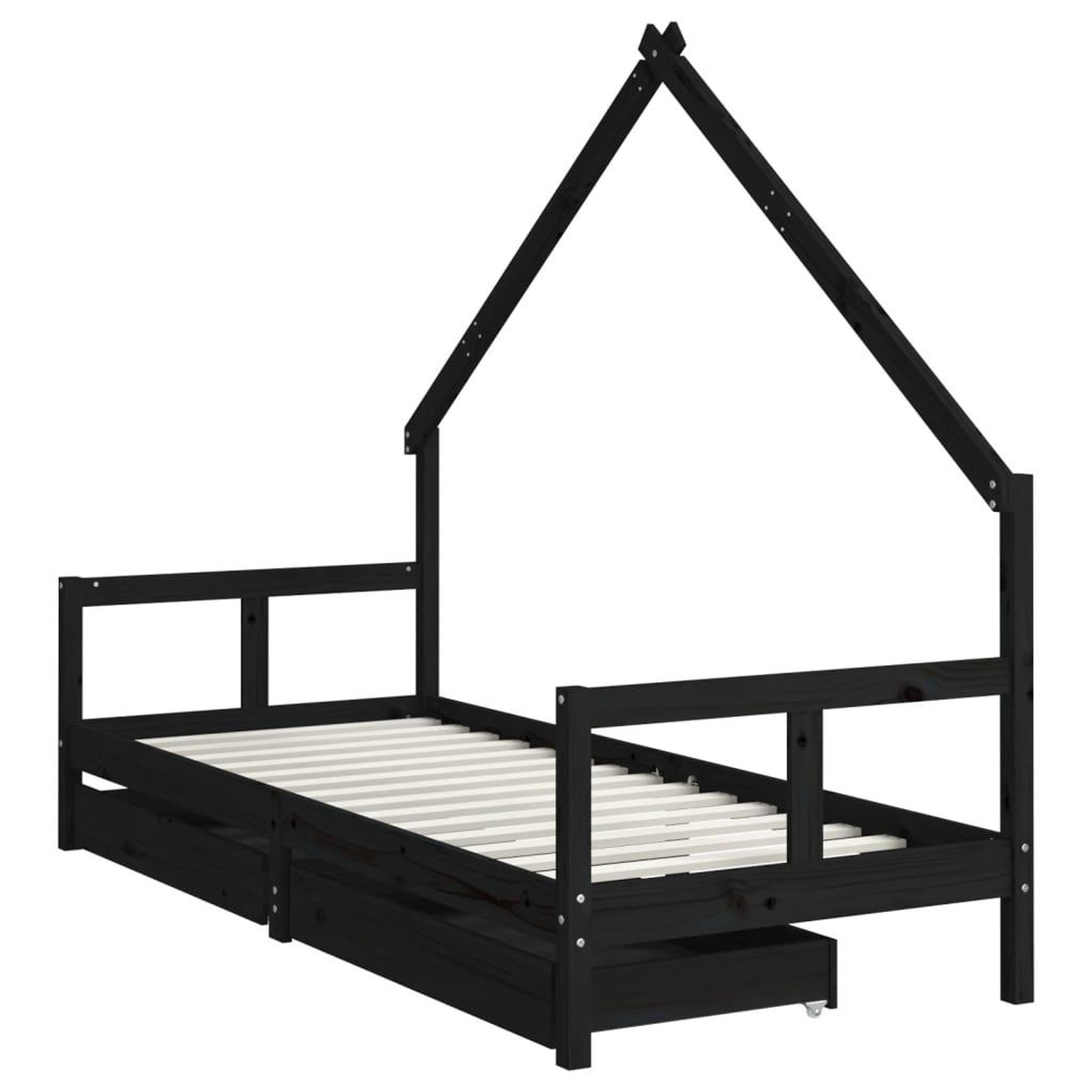 Voir la diapositive 3 : VIDAXL Cadre de lit enfant tiroirs noir 80x200 cm bois de pin massif