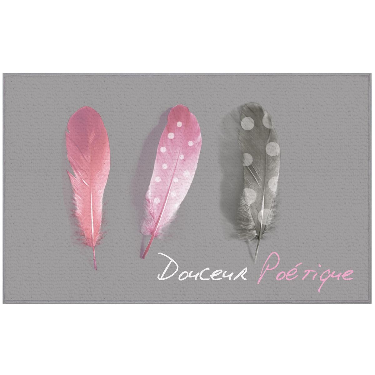 Tapis cuisine deco imprimé plume rose gris
