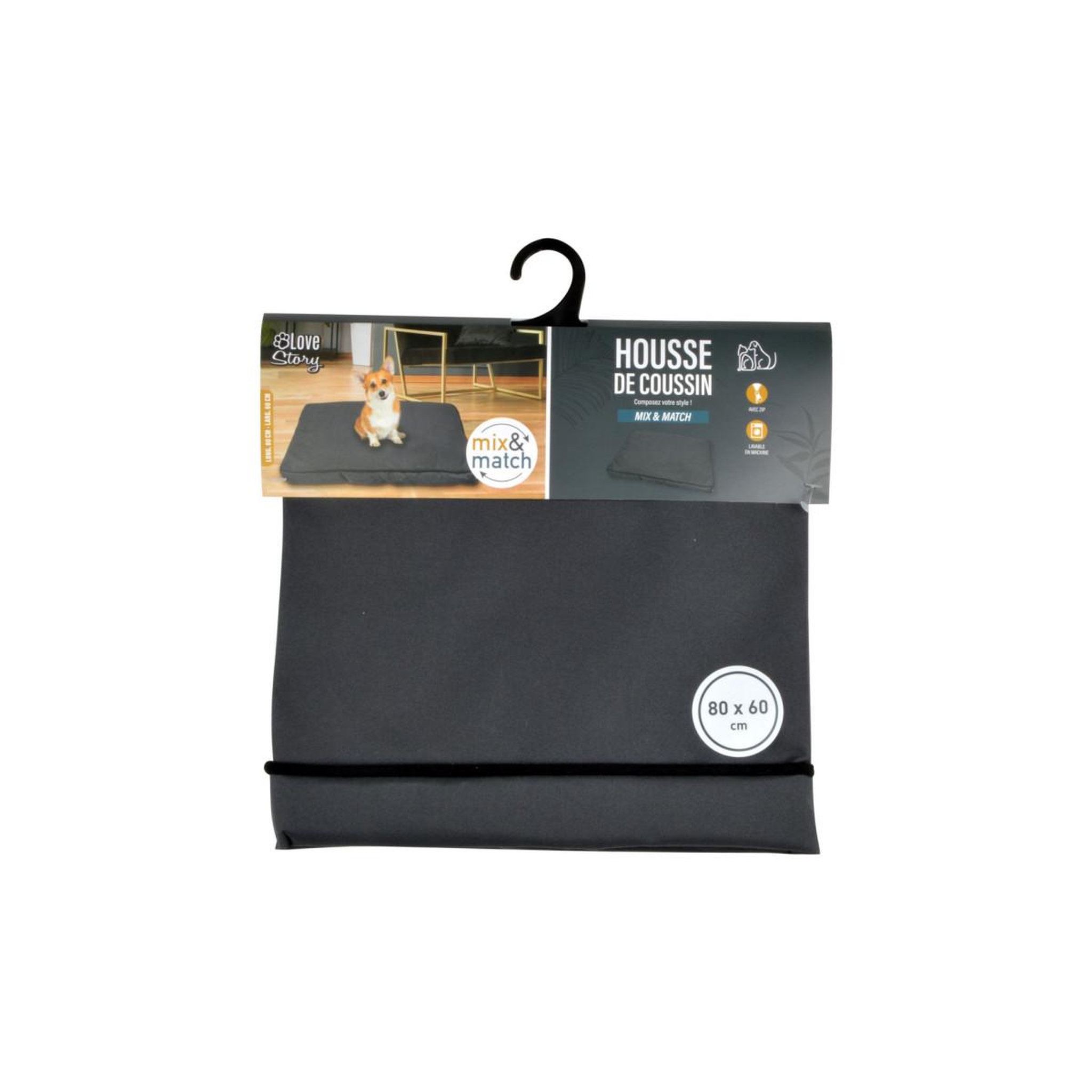 Voir la diapositive 5 : LOVE STORY Housse de coussin pour chien & chat  oxford  80cm anthracite