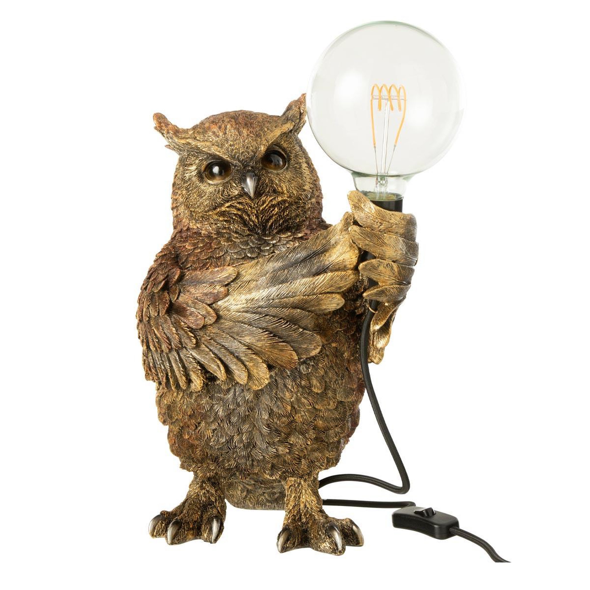 J-LINE Lampe à Poser en Résine  Hibou  37cm Marron