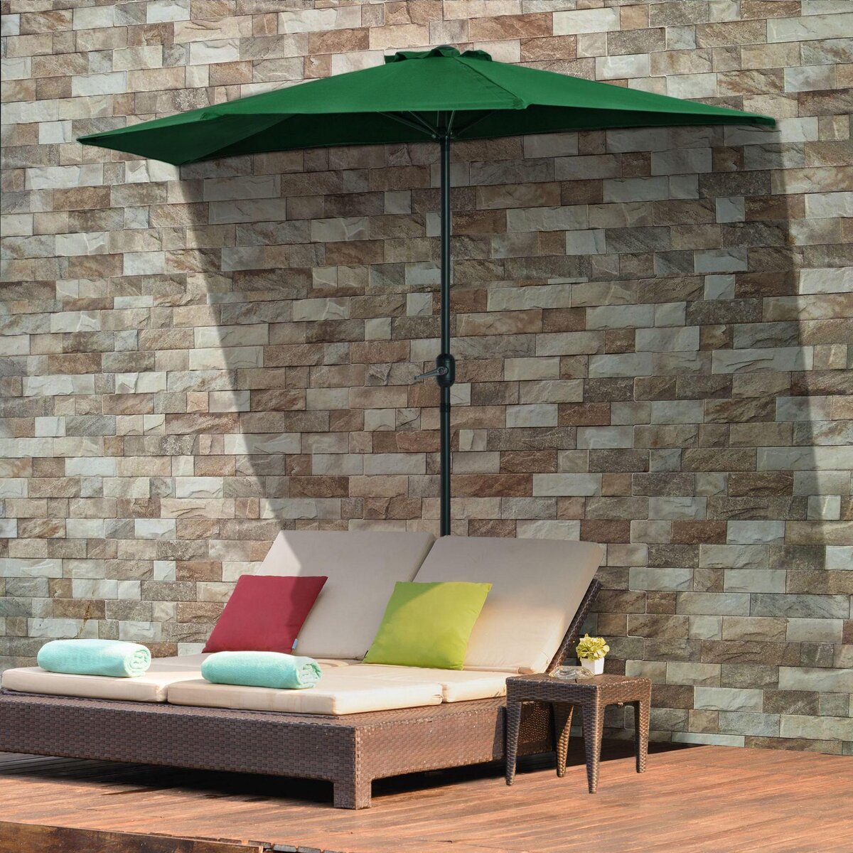 OUTSUNNY Demi parasol - parasol de balcon 5 entretoises métal - 2,93 x 1,5 x 2,49 m - polyester haute densité vert