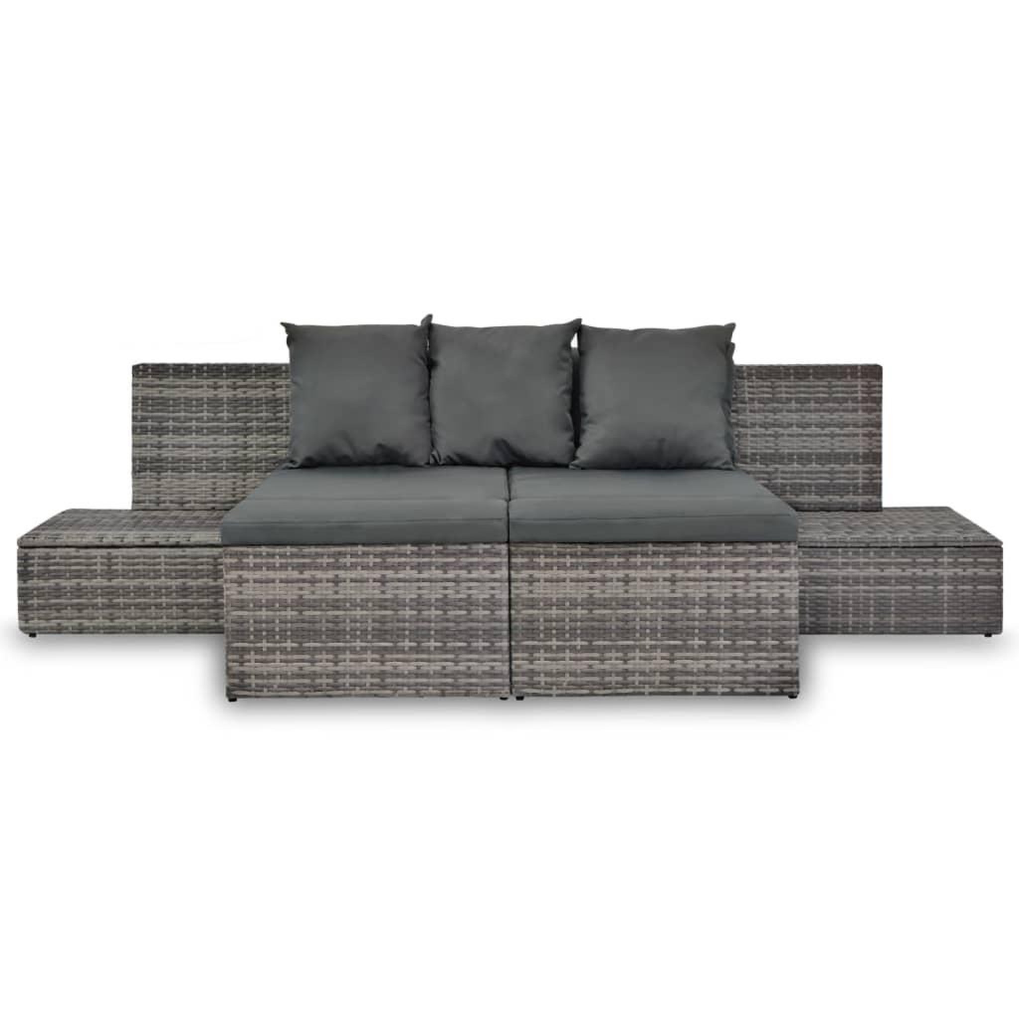 Voir la diapositive 3 : VIDAXL Salon de jardin 4 pcs avec coussins resine tressee gris