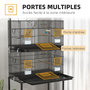 Voir la diapositive 5 : PAWHUT Double cage à oiseaux sur roulettes - étagère, plateau déjection, 4 perchoirs, 4 mangeoirs, poignée - dim. 77L x 46l x 164H cm acier noir