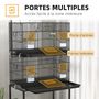 Voir la diapositive 5 : PAWHUT Double cage à oiseaux sur roulettes - étagère, plateau déjection, 4 perchoirs, 4 mangeoirs, poignée - dim. 77L x 46l x 164H cm acier noir